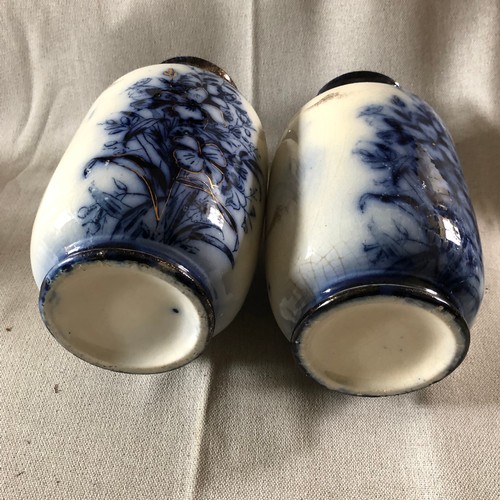 505 - A pair of Art Nouveau Victorian flow blue vases. Chip to rim