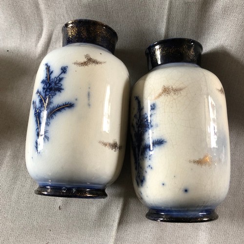 505 - A pair of Art Nouveau Victorian flow blue vases. Chip to rim