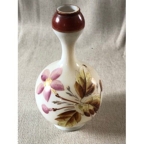 509 - Victorian Art Nouveau opaline vase with hand painted flower decoration