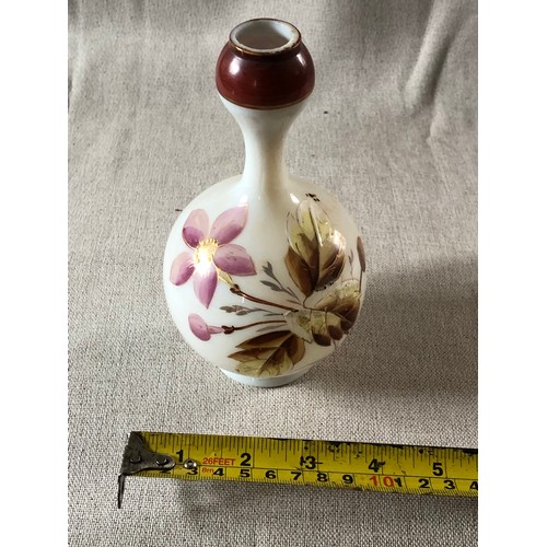 509 - Victorian Art Nouveau opaline vase with hand painted flower decoration