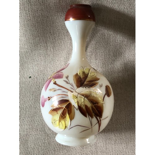 509 - Victorian Art Nouveau opaline vase with hand painted flower decoration