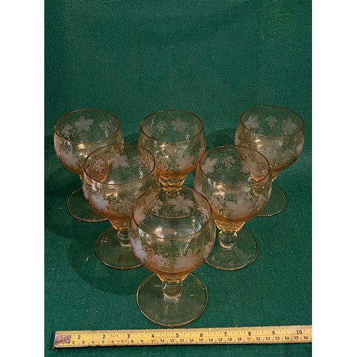 636 - Set of 6No. John Walsh fruiting vine cut large amber water glasses