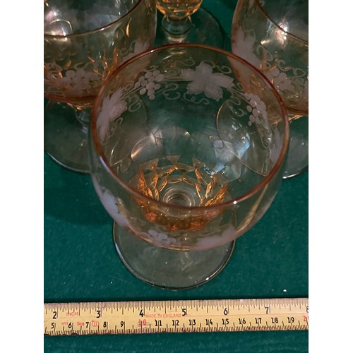 636 - Set of 6No. John Walsh fruiting vine cut large amber water glasses