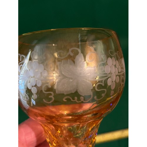 636 - Set of 6No. John Walsh fruiting vine cut large amber water glasses