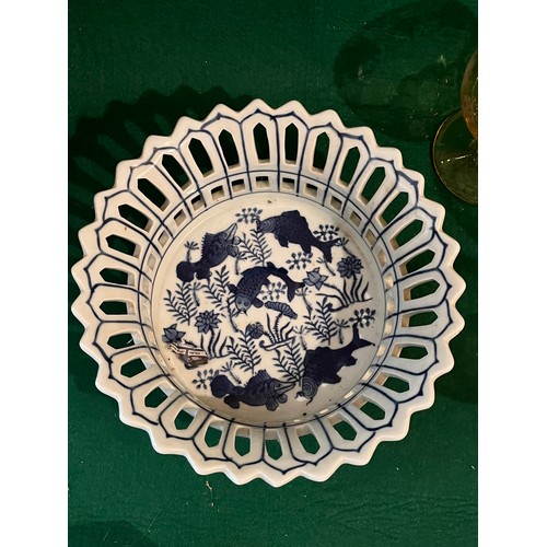 638 - Japanese pierced bowl with carp decoration