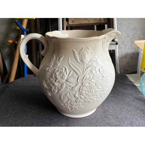 648 - Large Spode's K841 Velamour jug with floral design in relief