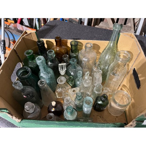 658 - Collection of old glass bottles along with perfume bottles. Some named