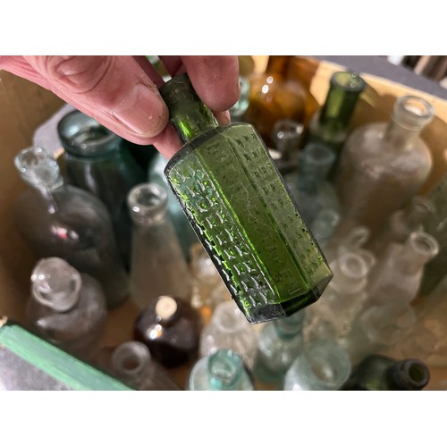 658 - Collection of old glass bottles along with perfume bottles. Some named