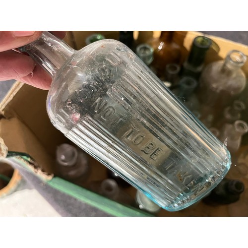 658 - Collection of old glass bottles along with perfume bottles. Some named