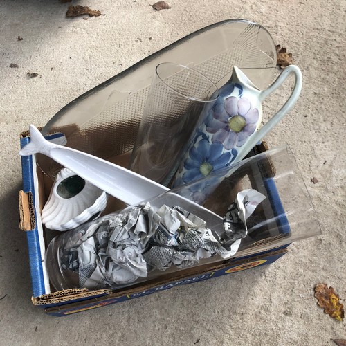 664 - Glass and China including fish plate and nice ceramic jug.