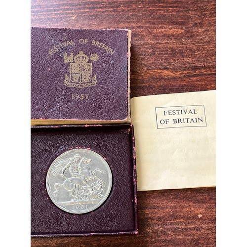 990 - Festival of Britain, 1951 crown. Five shillings uncirculated in boxed with certificate