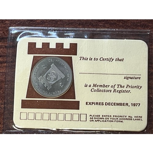 1023 - Pobjoy mint. Collectors register. Membership card and coin.