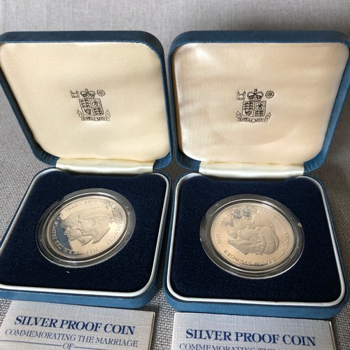 1074 - 2 Charles and Diana silver proof  commemorative wedding coins 1981 boxed with certificates