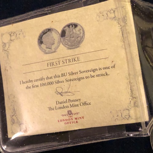 1094 - 2019 UK 'The World's First Silver Sovereign'  Proof Coin 7.98g in Capsule. First strike Limited edit... 