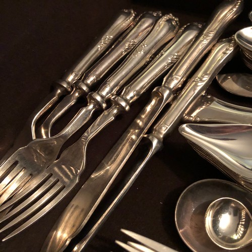 1148 - Comprehensive Walker and Hall silver plated cutlery set boxed in a solid blond Oak case