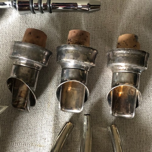 1149 - Silver plated and chrome, Wine bottle spouts, measures and stoppers