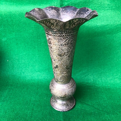 1153 - Silver plated on brass. Indian engraved vase