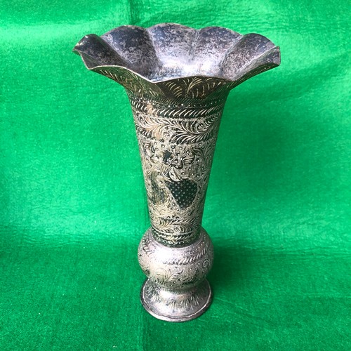 1153 - Silver plated on brass. Indian engraved vase