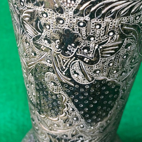 1153 - Silver plated on brass. Indian engraved vase