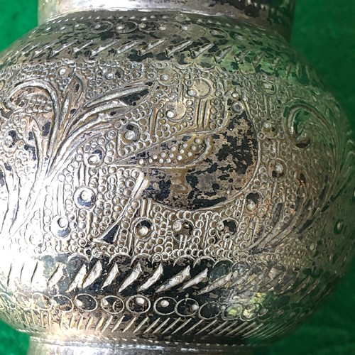 1153 - Silver plated on brass. Indian engraved vase