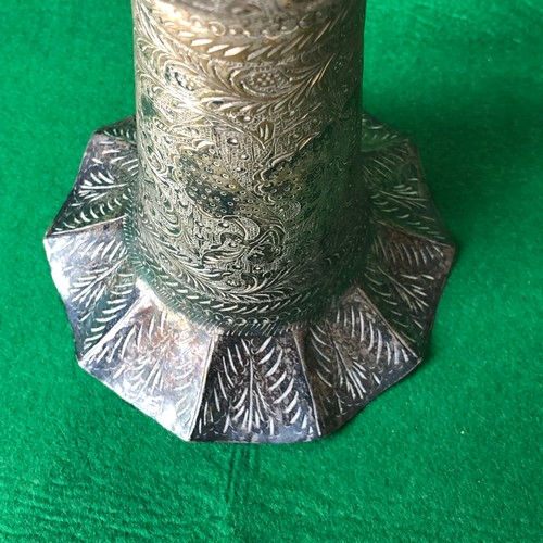 1153 - Silver plated on brass. Indian engraved vase