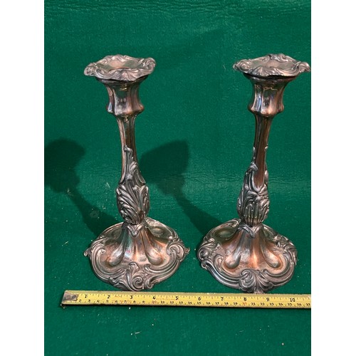 1156 - Pair of Art Nouveau silver plated copper candlesticks