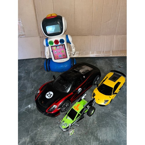 1439 - Box of sports car toys, along with a robot