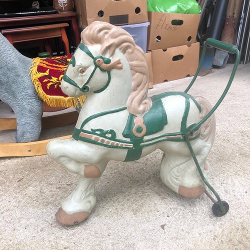 1450 - Genuine Mobo toy horse 1960's painted metal on wheels