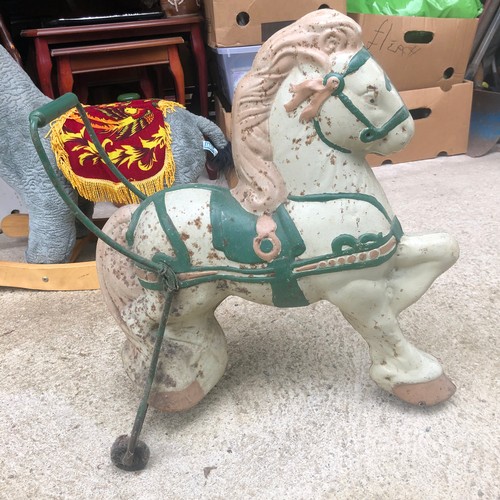 1450 - Genuine Mobo toy horse 1960's painted metal on wheels