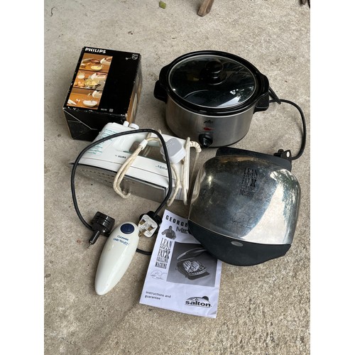 1571 - George Foreman grill, Iron, electric tin opener, mixer and a slow cooker