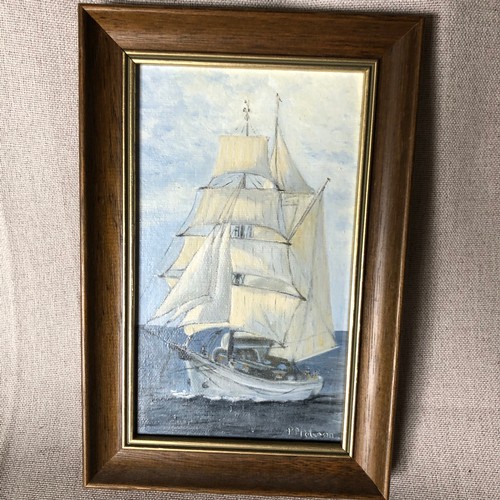 1933 - Oil on board painting of an Arabic boat in full sail by P P Paterson. Signed