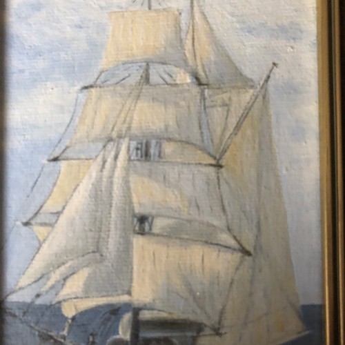 1933 - Oil on board painting of an Arabic boat in full sail by P P Paterson. Signed