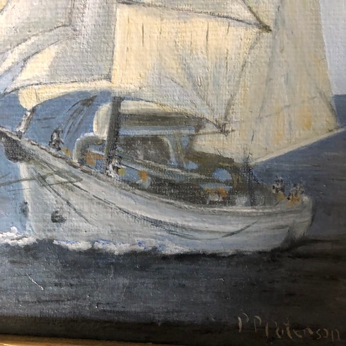 1933 - Oil on board painting of an Arabic boat in full sail by P P Paterson. Signed