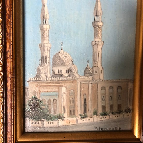 1934 - Oil painting on board of a Mosque by P P Paterson. Signed