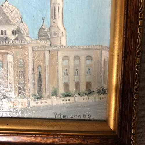 1934 - Oil painting on board of a Mosque by P P Paterson. Signed