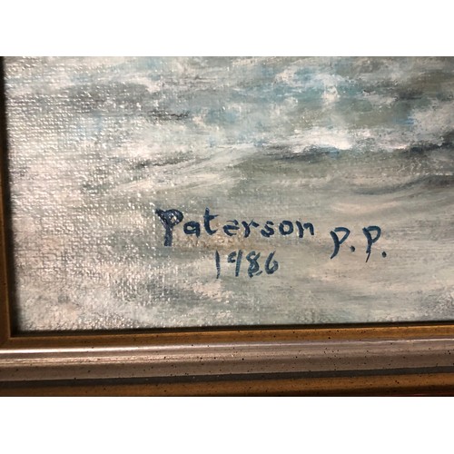 1935 - Medium sized oil painting on board of an Arabic boat setting nets by P P Paterson. Signed and dated ... 