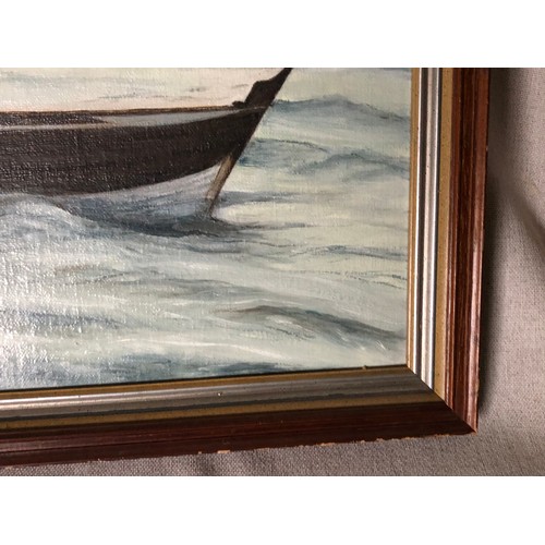 1935 - Medium sized oil painting on board of an Arabic boat setting nets by P P Paterson. Signed and dated ... 