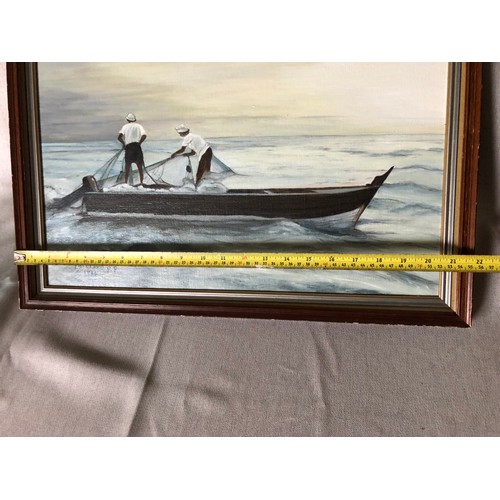 1935 - Medium sized oil painting on board of an Arabic boat setting nets by P P Paterson. Signed and dated ... 