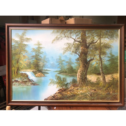 1937 - Large pallet knife oil painting of a river scene. Not signed