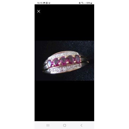 2 - 9ct Diamond Rhodolite garnet ring  .Birmingham hallmarked 2007 size U.