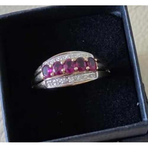 2 - 9ct Diamond Rhodolite garnet ring  .Birmingham hallmarked 2007 size U.