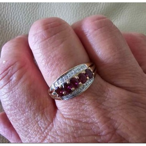 2 - 9ct Diamond Rhodolite garnet ring  .Birmingham hallmarked 2007 size U.