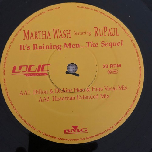 3261 - Martha Wash Featuring RuPaul. It’s raining men the sequel the mixes. Logic BMG  74321 5541 1