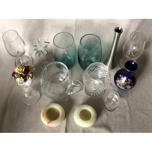 330 - Mixed lot of glass and china with a pair of Onyx ashtrays