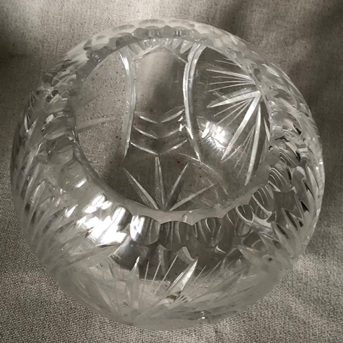 331 - Large Bohemia crystal rose bowl. Small chip on inside rim