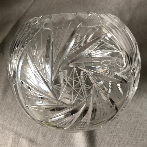 331 - Large Bohemia crystal rose bowl. Small chip on inside rim