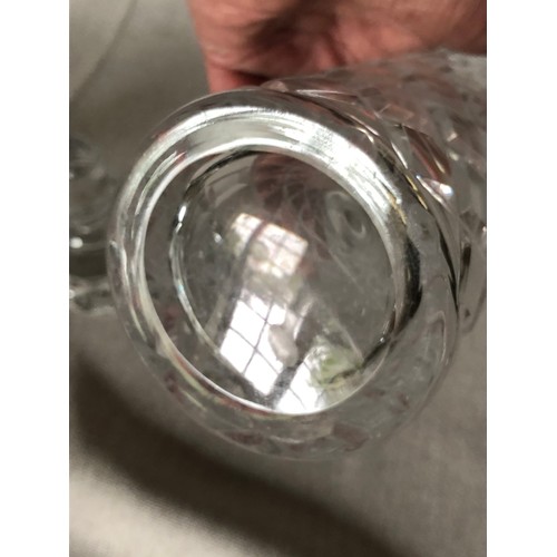 333 - Cylindrical crystal decanter with criss-cross pattern.