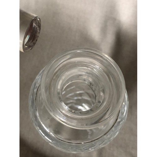 333 - Cylindrical crystal decanter with criss-cross pattern.