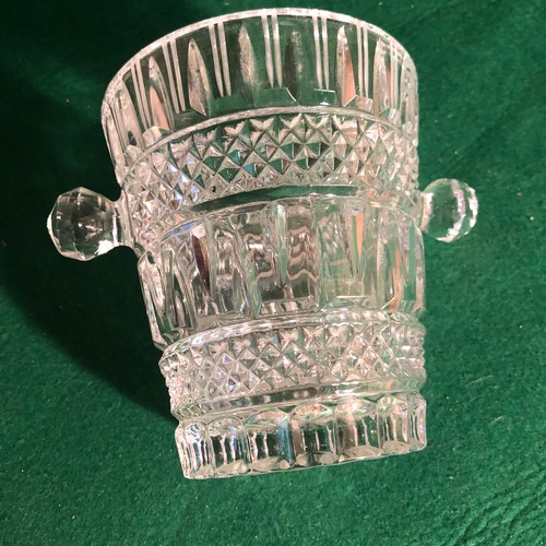 346 - Pressed and cut glass ice bucket with glass handles