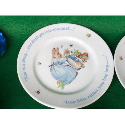 376 - Boys and Girls Peter Rabbit mugs & plates by Wedgwood.